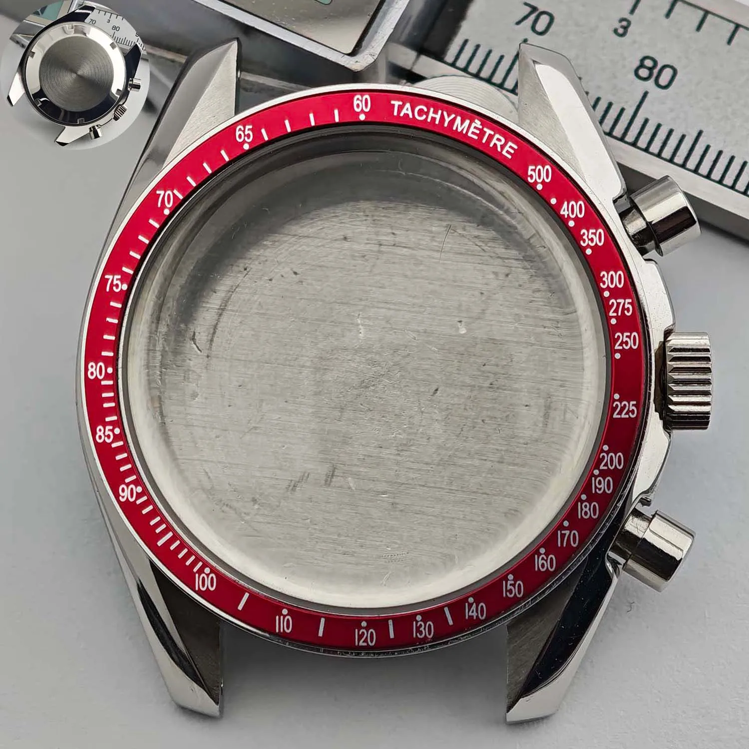 Men's 39.7mm Stainless Steel Watch Case with Moon Back Cover