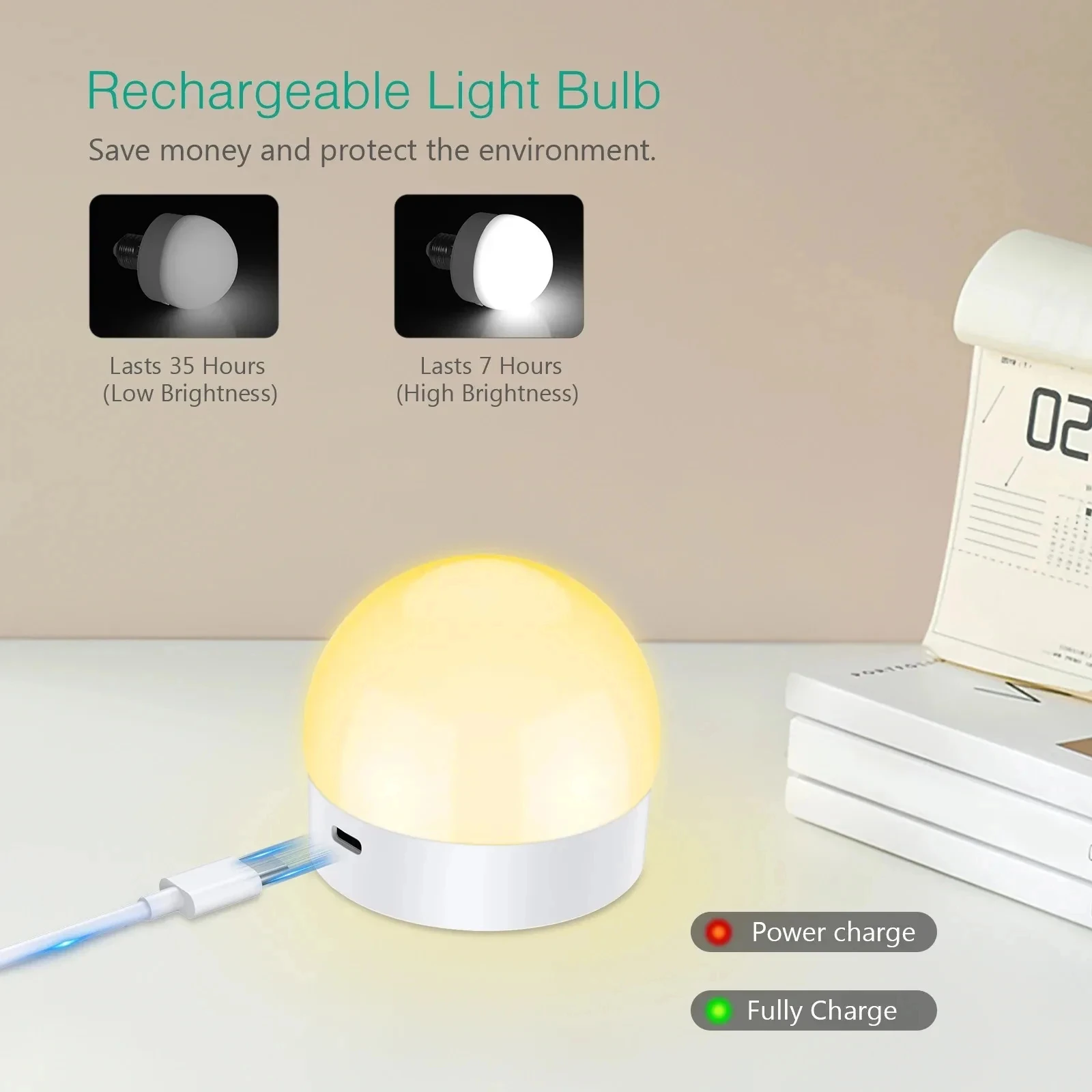 Smart RGB Color-Changing LED Bulb with Dimmable, Rechargeable & Cordless Features