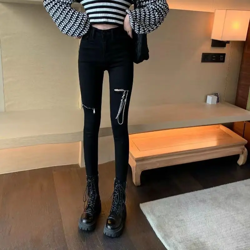 Woman Gothic Pencil Pants Black Crescent Zipper High Waist Plus Size Long Pant  Women Dark Goth Aesthetic Vintage Clothes