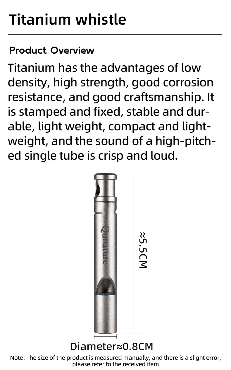 Qunature Portable Whistle Backpack Camping Hiking Survival Whistle Outdoors Tools Pure Titanium 1pcs Emergency Gear