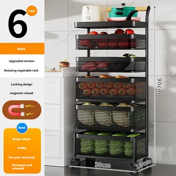 ชั้นวางของในครัวอเนกประสงค์แบบตั้งพื้นถึงเพดาน ชั้นวางหลายชั้นแบบหมุนได้ สำหรับใส่ผักผลไม้และขนมขบเคี้ยว 7