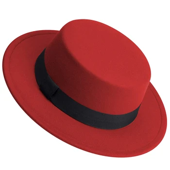 Fashion Fedora Hat Flat Top Hat Felt Pork Pie Hat Wide Brim Church Derby Boater Cap for Women and Men