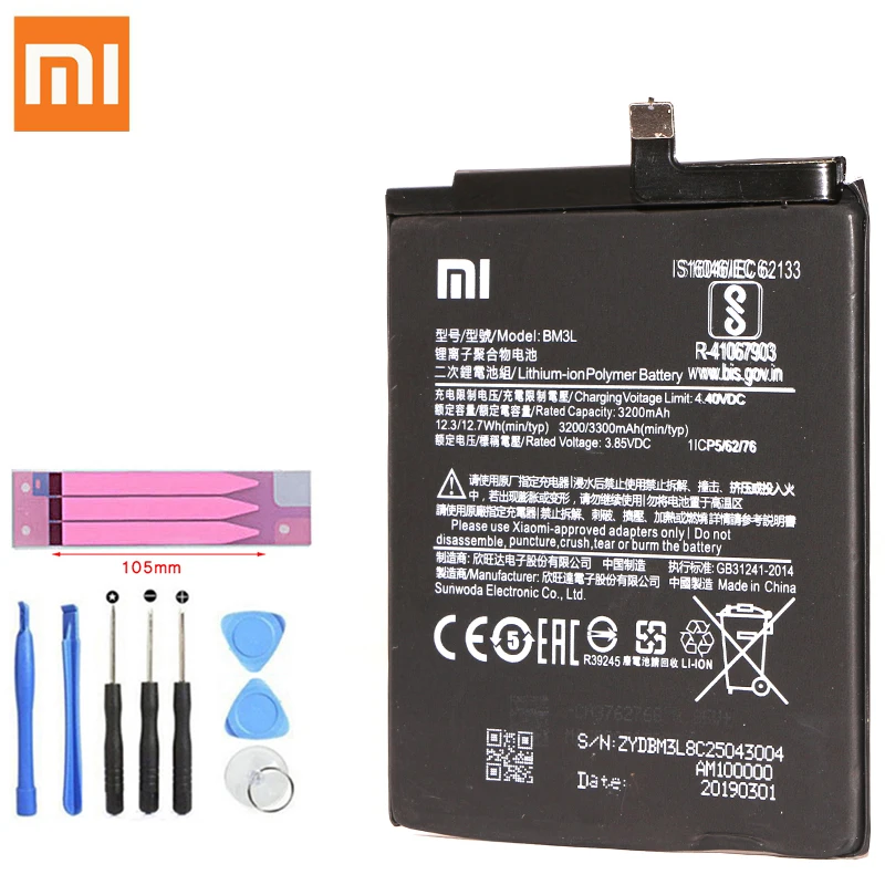 Original Xiaomi Phone Battery BM3L Battery for Xiaomi 9 MI9 M9 MI 9 Replacement Batteries bateria 3300mah
