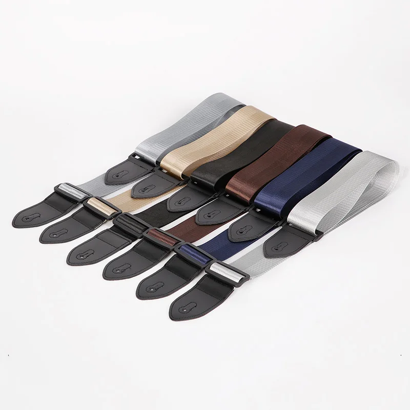 Solid-colored Adjustable Guitar Strap with PU Leather Ends - Suitable for Electric, Acoustic, and Bass Guitars