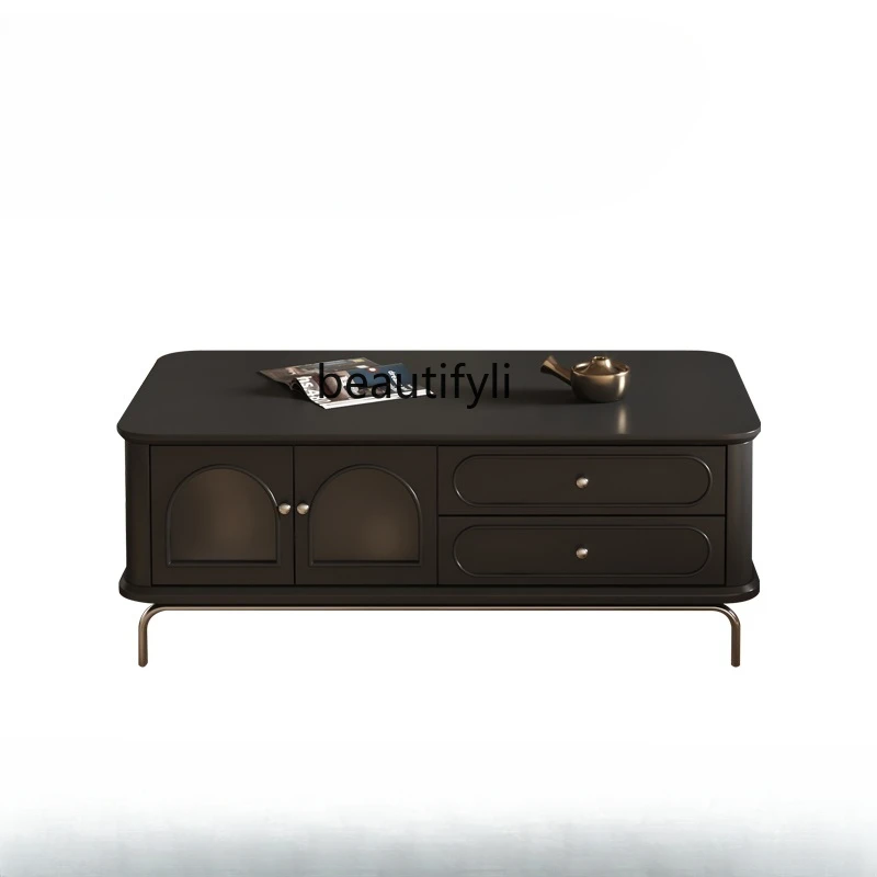 

Solid Wood Rectangular Coffee Table Modern Minimalist Living Room Home Small Apartment Mid-Ancient Style Tea Table French