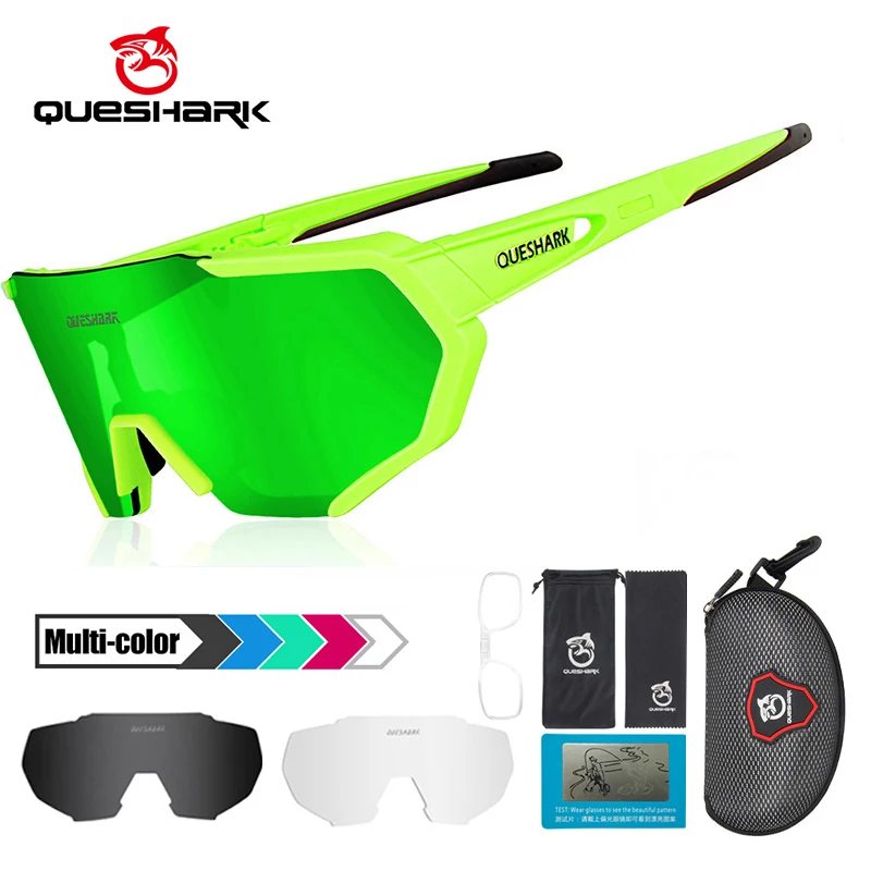 Queshark Women Men Big Frame Hd Polarized 3 Lens Set Cycling Sunglasses