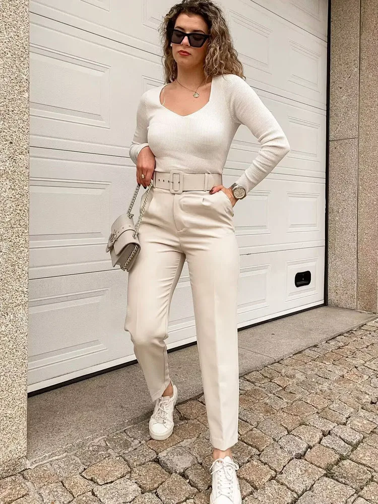 TRAF Women Pants High waist Trousers Office Wear for Women Professional  Autumn Cropped Pants Office outfits Women's Formal Pants