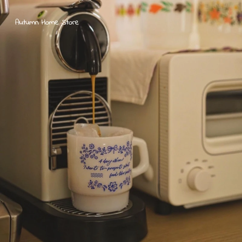 

Glass Coffee Cup Milk Cup Mug Retro Printed Heat-resistant Explosion-proof and High-temperature Water Cup