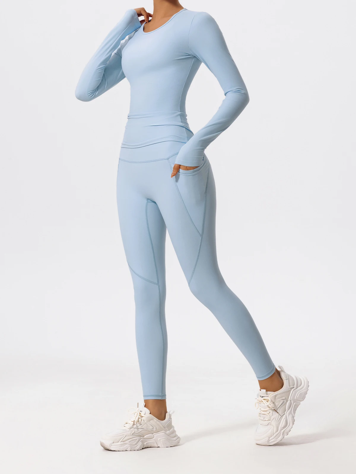 Hearuisavy Ultraweiche Stoffe, 2-teilig, langärmelig, enges Fitnessstudio-Set für Damen, schnell trocknendes Oberteil, Yoga-Kleidung, Workout, Sport-Shirts, Anzug für Damen – Detail 19