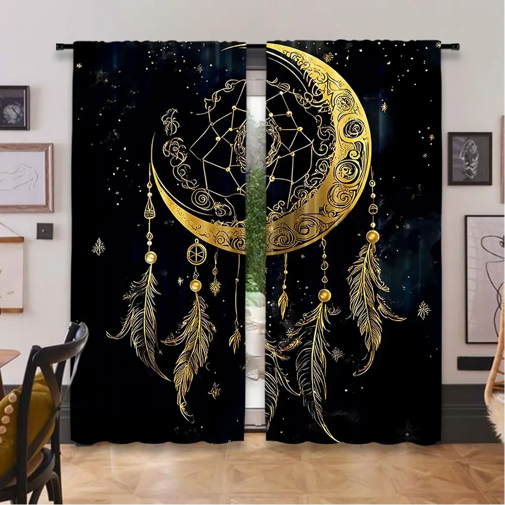 2Pcs Boho Moon Curtain Celestial Star Galaxy Starry Sky Tarot Dreamcatcher Curtains Suitable For Bedroom Living Room Dining Room 5