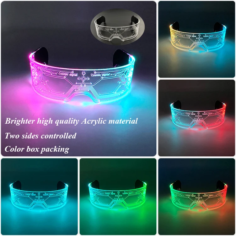 Cyberpunk Neon Glow Brille Bunte LED-Brille Tanzparty Requisiten Leuchtende leuchtende Brille für Musikbar KTV Weihnachtsdekoration – Detail 2