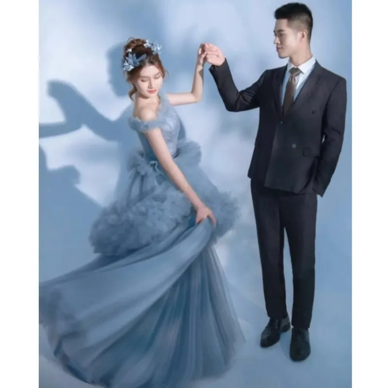 Classic Off The Shoulder Robe Mariage Femme Elegant Long Abiti Da Sposa Colorati Fashion Tiered Simple Tulle Vestido De Noiva