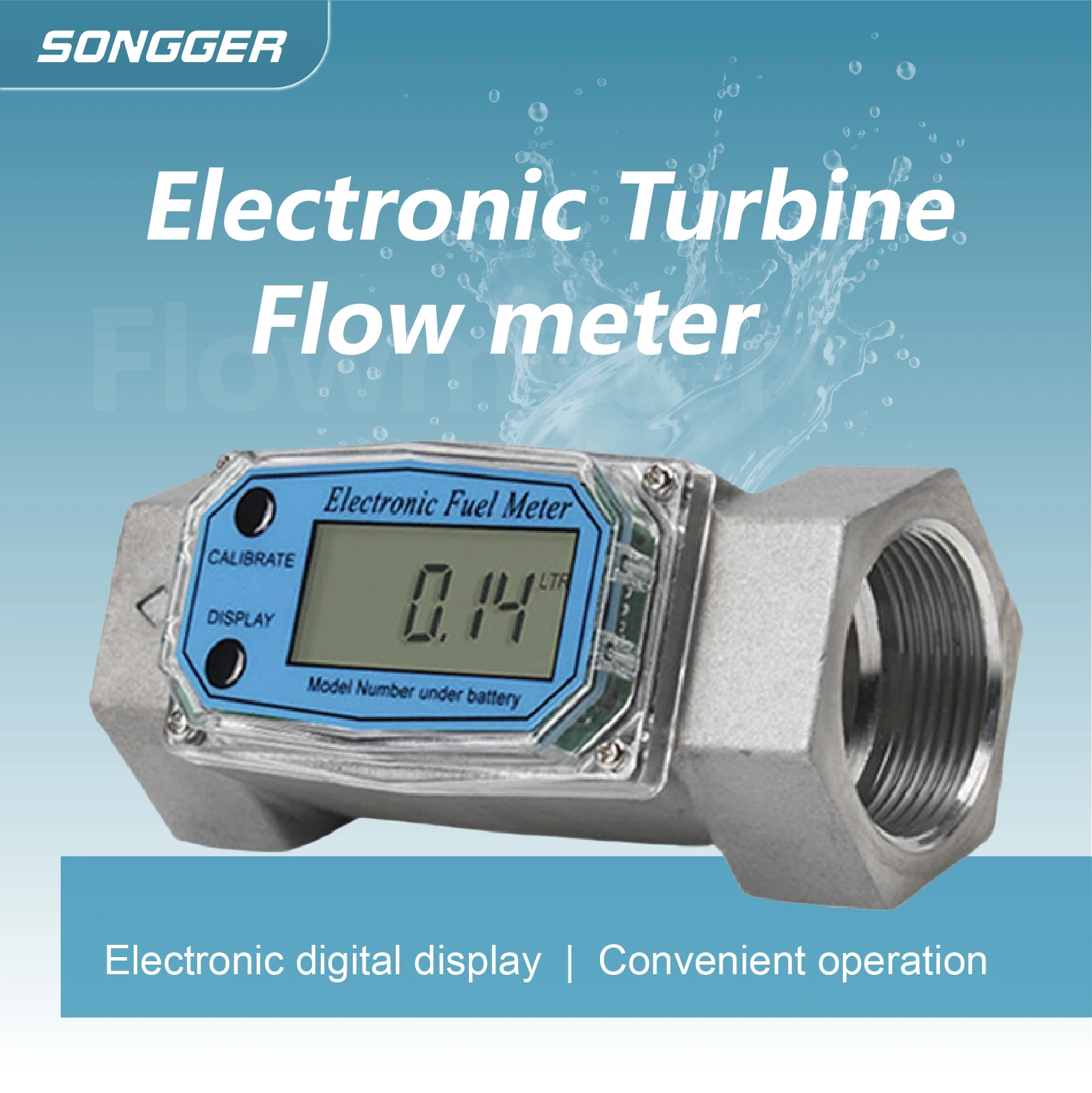 Electronic Turbine Flowmeter Digital Fuel Diesel Water Liquid Inline Pipe Flow Meter with LCD Display