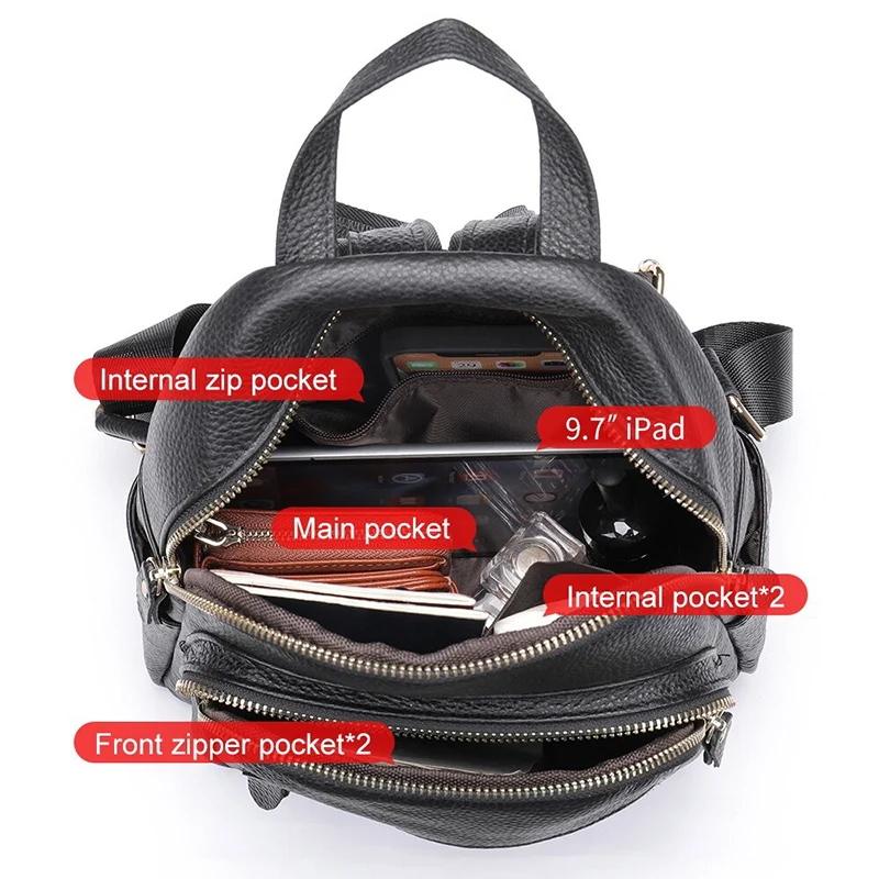 Genuine Leather Backpack for Women Cowhide Small Daypacks For Girls SchoolBag Outdoor Traveling Commute Large Capacity Backpack