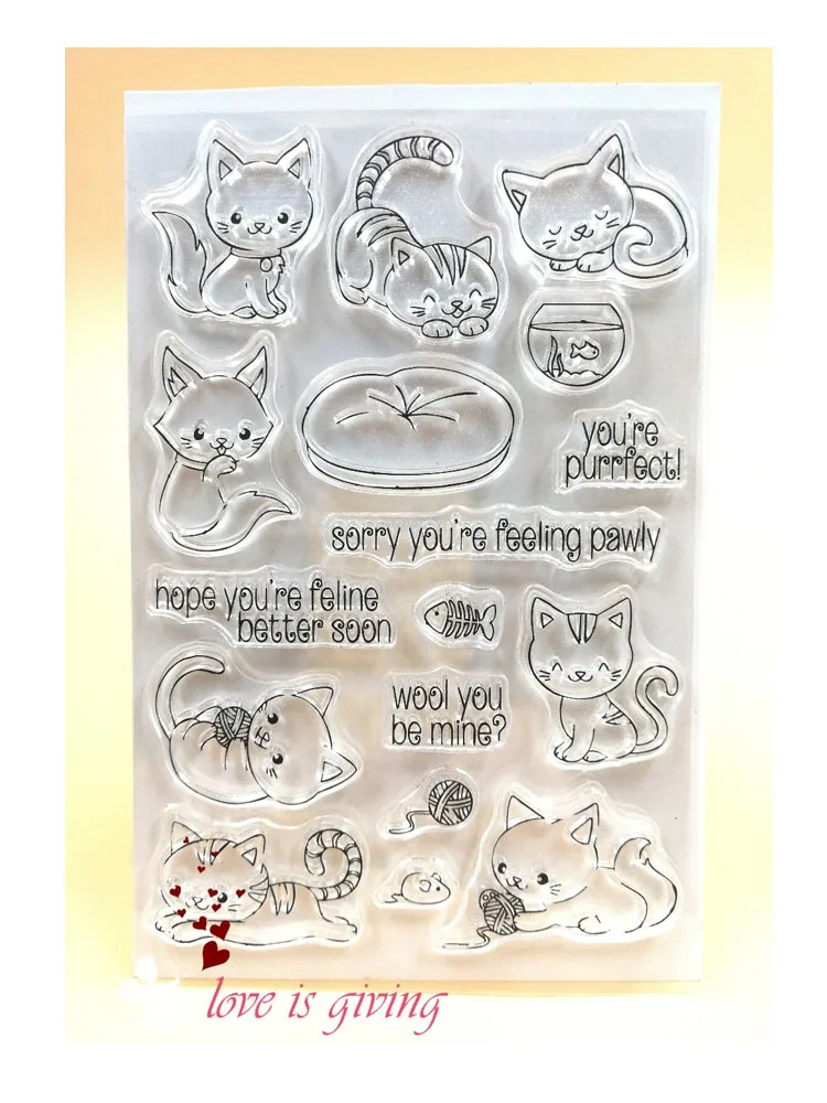 Cute Cat transparent Clear Silicone Stamp/Seal for DIY scrapbooking/photo album Decorative clear stamp M1140 clear stamps silicone stamps