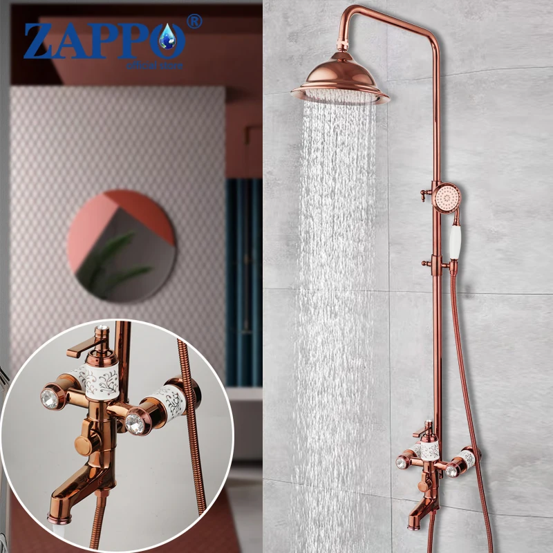 ZAPPORoseGoldShowerSystemHighPressureRainfallShowerFaucet8