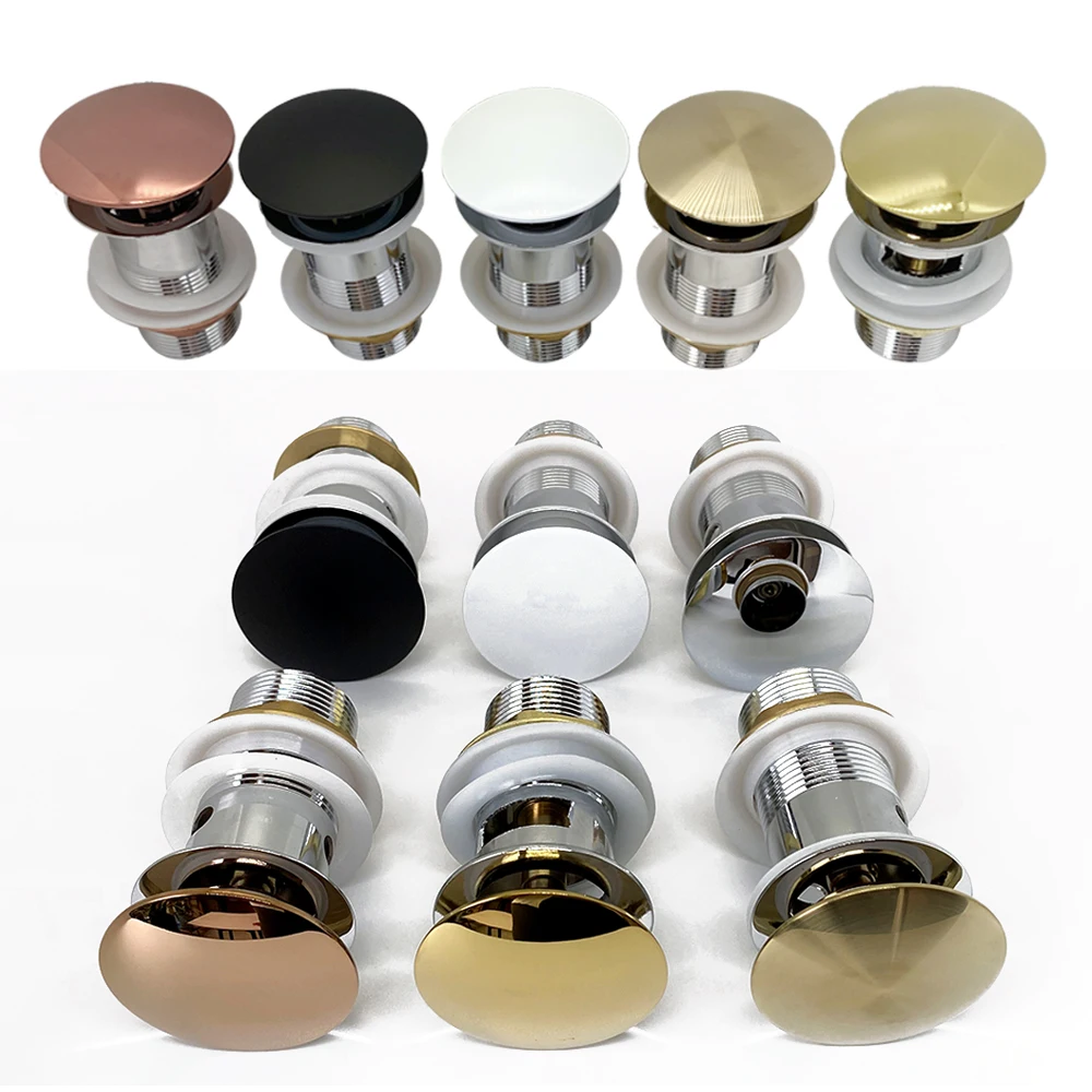 Bathroom Sink Push Down Popup Drain Wash Basin Drain Stopper Plug Brushed Gold,Matt Black,White