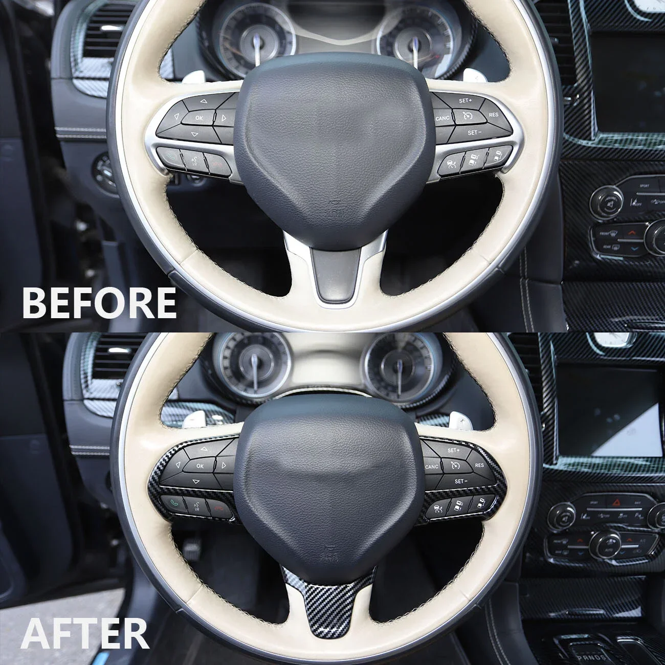 Per Chrysler 300C 2015-2021 ABS Interni Auto Volante Pulsante di Controllo Decorazione Della Copertura Telaio Trim Carbon Look Decorazione - Image 3