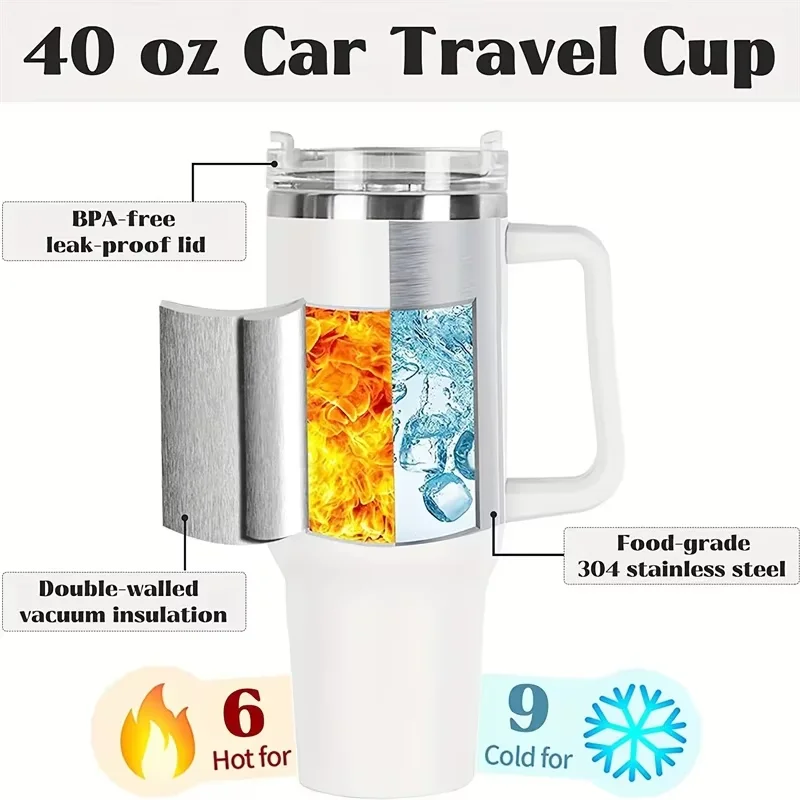 Outdoor Stainless Steel Insulated Hot Travel Mugs Water Bottle Thermal Vacuum Coffee Car Cup Cold Flask with Handle Straw 6