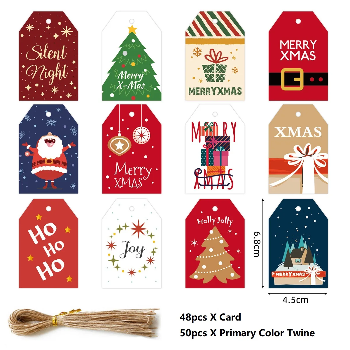 48PCS Merry Christmas Paper Tags 2024 Xmas Tree Hanging Label Navidad 2025 New Year Home Xmas Party Gifts Cards Set Decorations