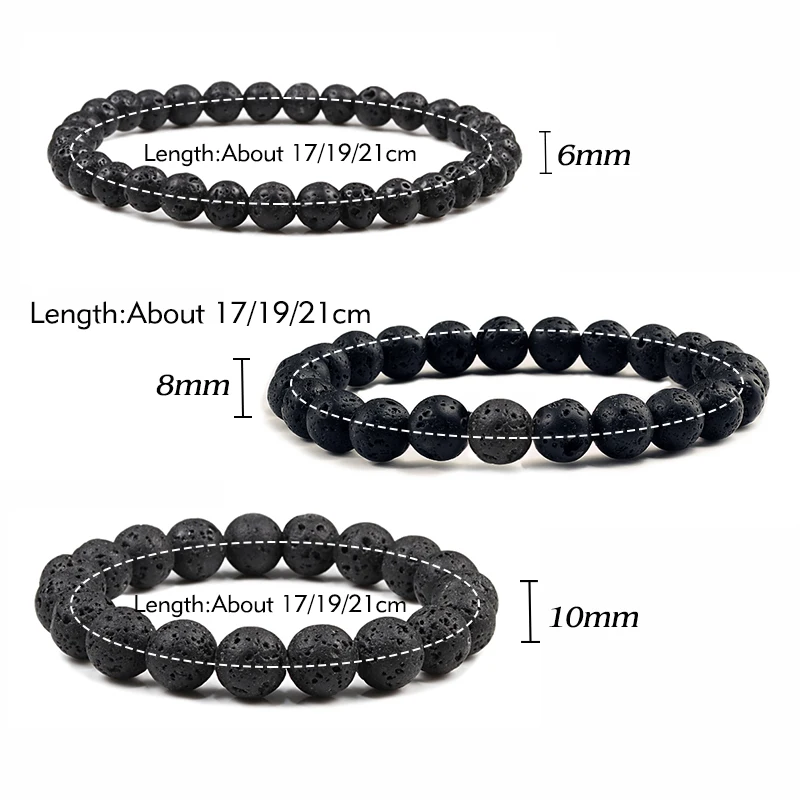 Natural Stone Bracelet Volcanic Beads Men Charm Black Lava Essential Oil Diffuser Elastic Bangles For Women Jewelry