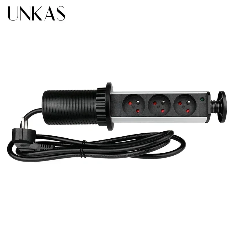 Enhanced Product Title:   
Sleek Black Pop-Up Power Socket with 3 EU Outlets for Kitchen and Desktop Countertops