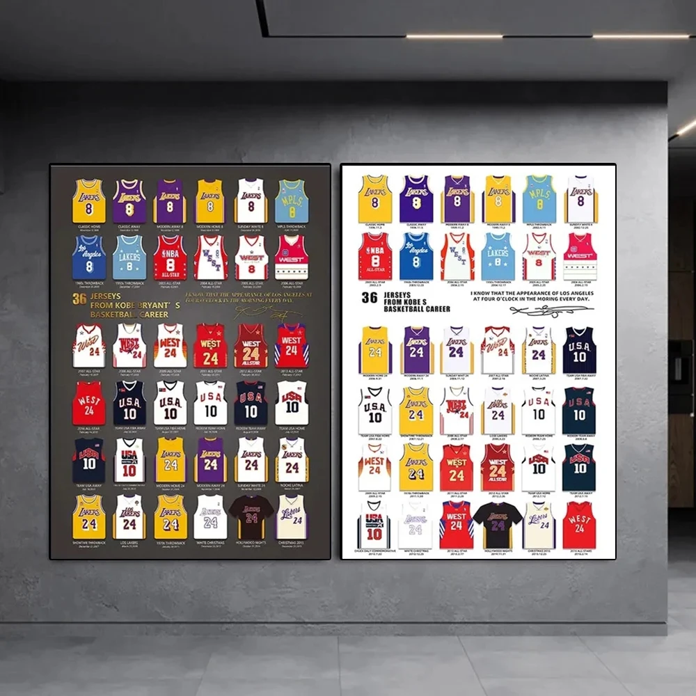 Canvas Print Painting Poster All Kobe's Career Jerseys Basketball Modern Fashion Style Wall Kids Room Picture Art Home Decor