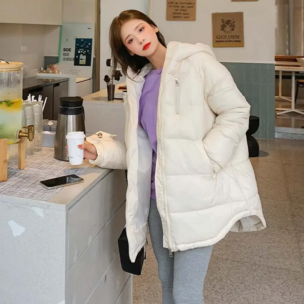 New Women Warm Thick Cotton Down Jacket Coat Winter Solid Jacket Long Hooded Parka Female Casual Long Winter Coat Women Clothing