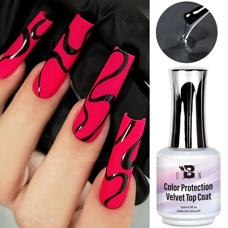 BOZLIN Color Protection Velvet Matte Top Coat 15ML UV Gel Soak Off  Semi-Permanent Varnish Clear Matte Top Base Coat Nail Art 4