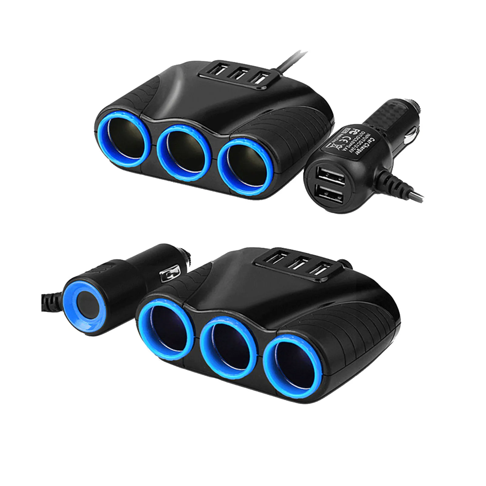 Car Mobile Phone 12V 24V Fast Charger With 3 Ports Plugin Cigarettes Lighter Socket Universal Auto Phone Accessories