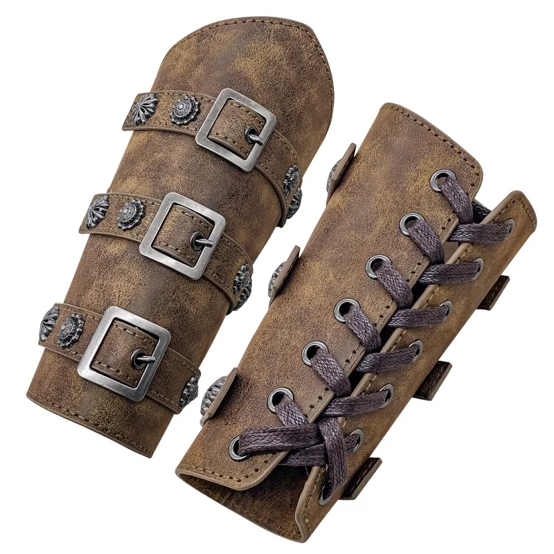 

Retro Knight WristbandCOSPLAYPropsAdults Faux Arm Guards - Medieval Belt Buckle Bracers - One Size - Leather Ar