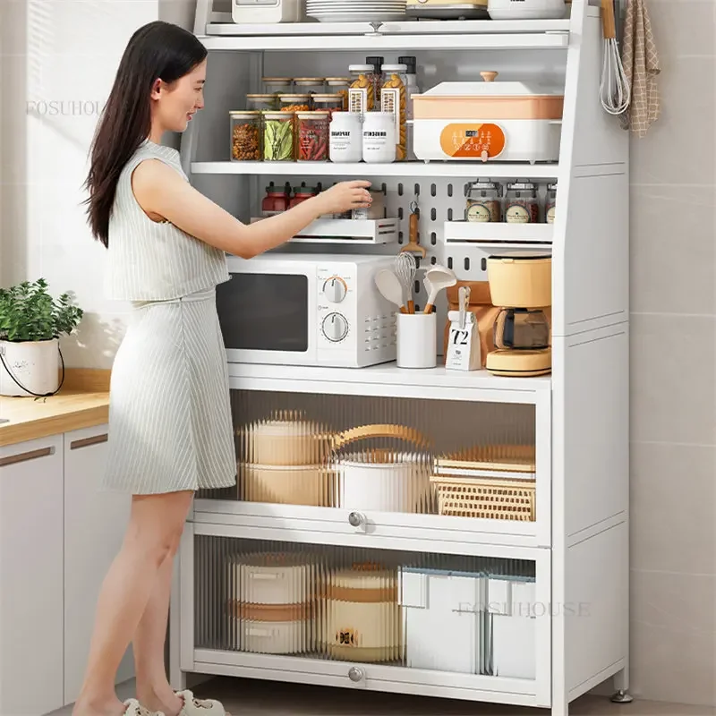 Modern Metal Kitchen Cabinets Household Multi-functional Storage Rack Multi-layer Floor Microwave Oven Cabinet with Door c 5