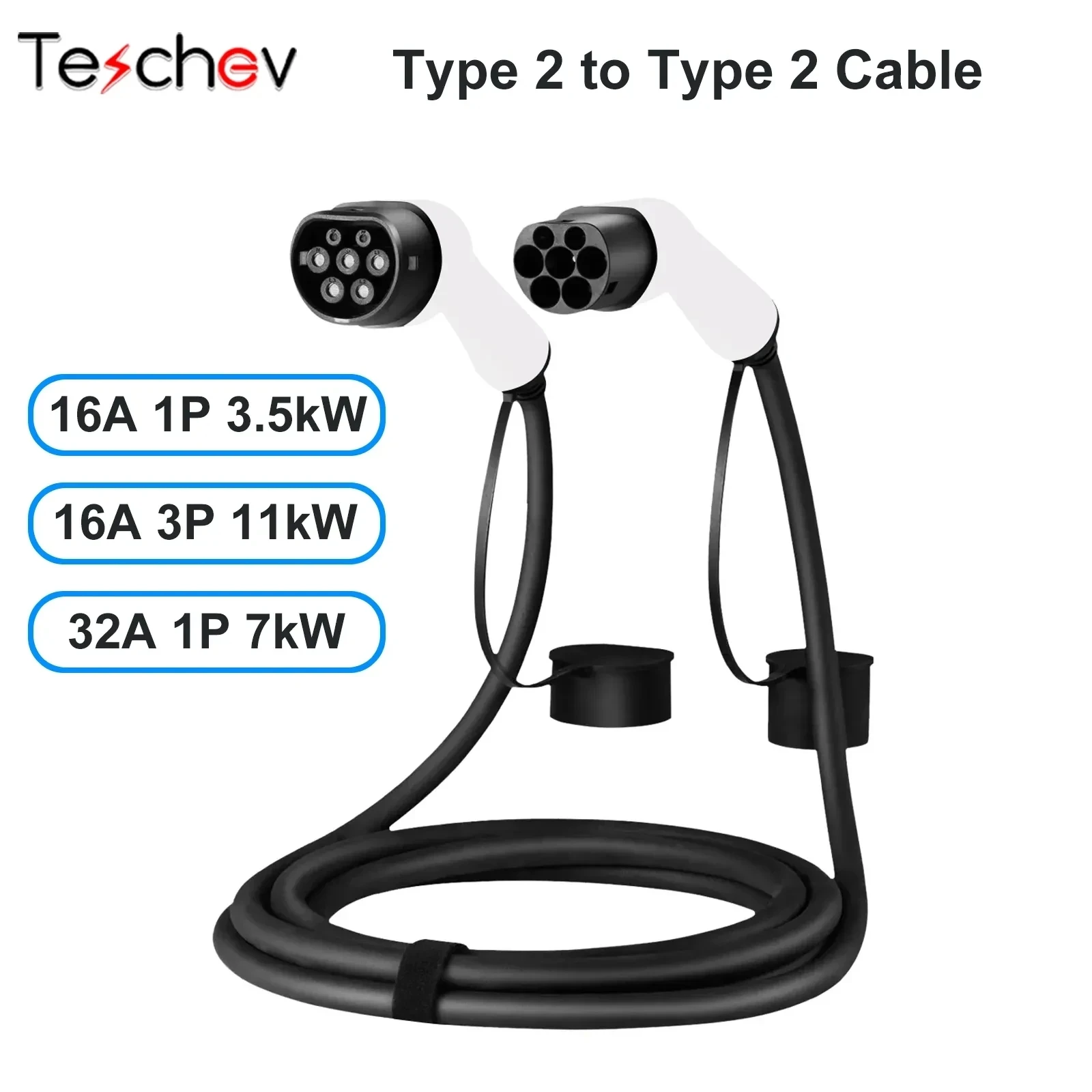 EV charging cable Teschev 16A/32A 11kW Type to Type2 EV charging cable IEC 62196-2 charger for PHEV electric vehicles in public station