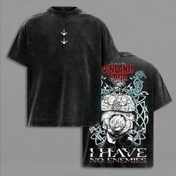 Vintage Washed Thorfinn Thorkell Manga T - Shirt - Casual Loose Fit Harajuku Tee - S (Black)