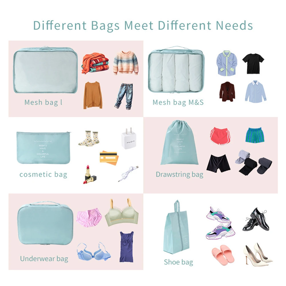 Eco Friendly Polyester 7 Piece Travel Storage Bag Set