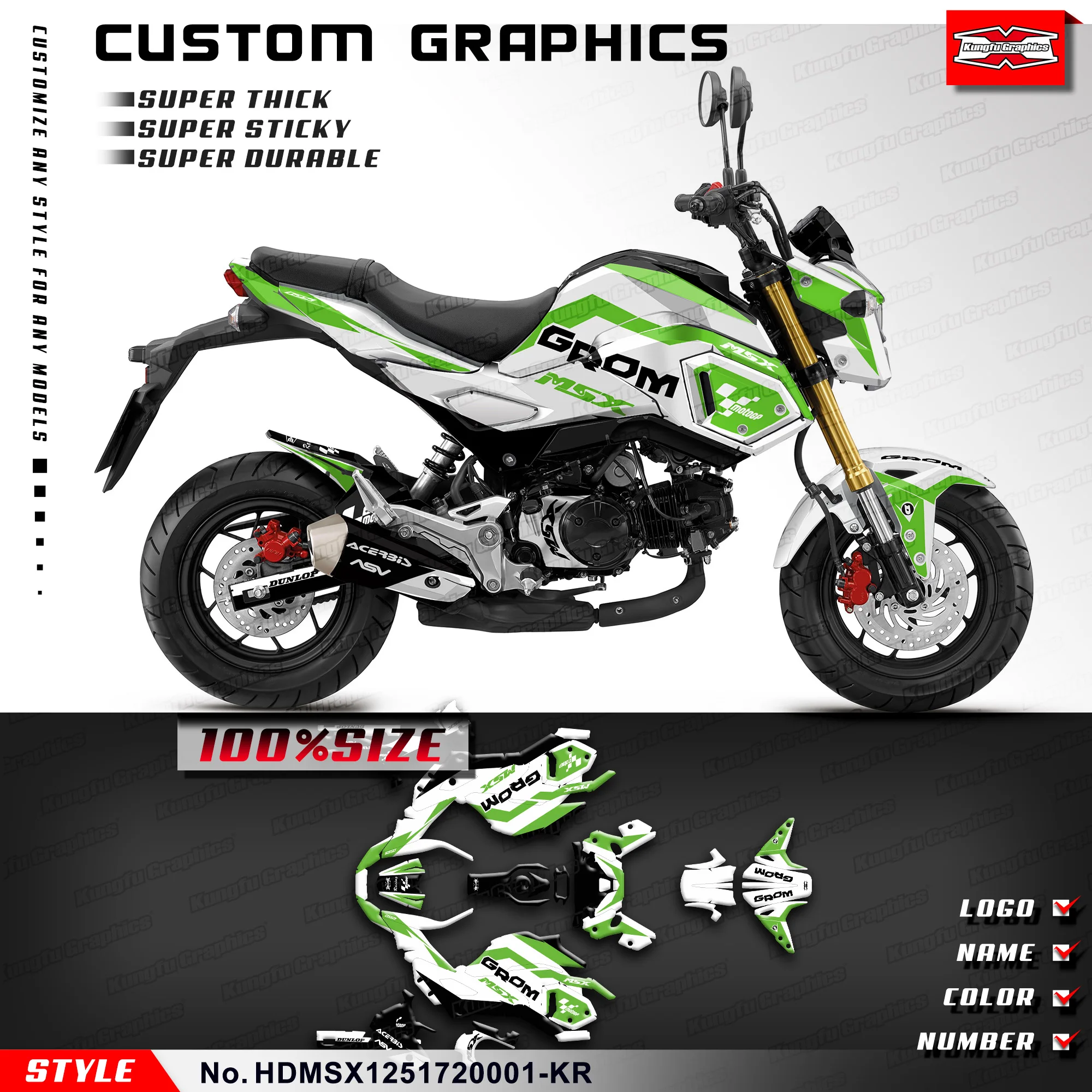 

KUNGFU графические мотоциклетные наклейки, клейкие наклейки для Honda Grom & MSX 125 2017 2018 2019, HDMSX1251720001-KR