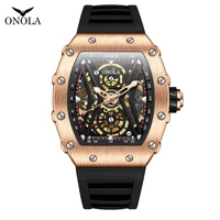 ONOLA 3828 Wine Barrel Design Automatic Mechanical Watch Men Top Luxury Fashion Casual Luminous Skeleton Men Mechanical Watch