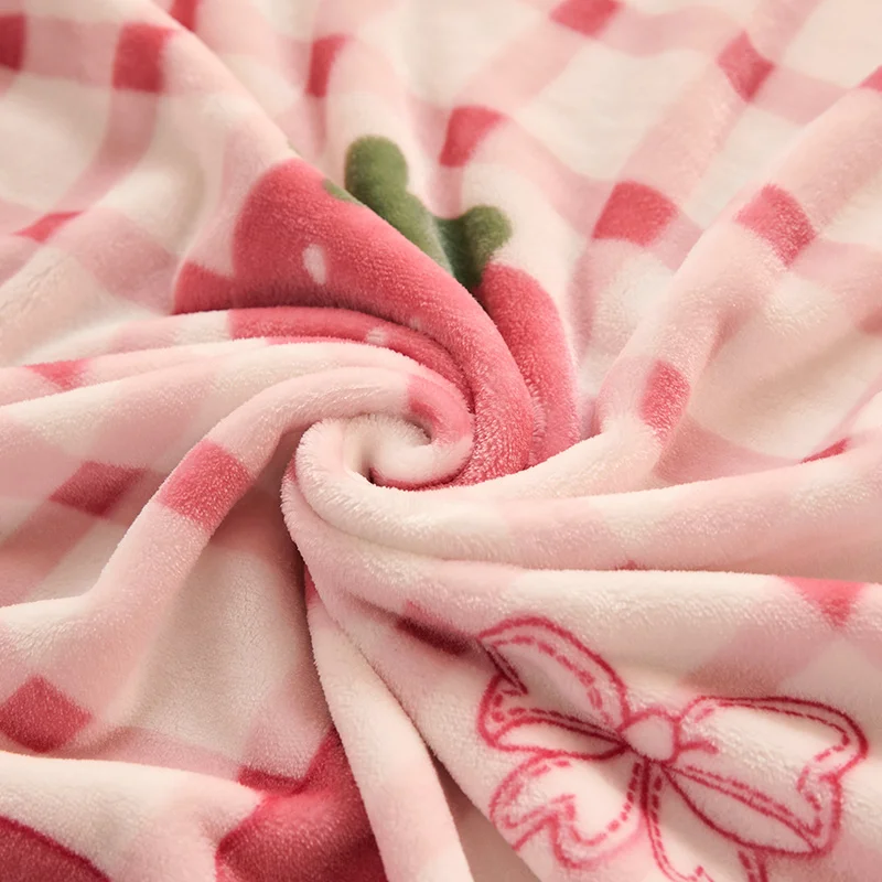 Girls Strawberry Cartoon Flannel Blanket 5