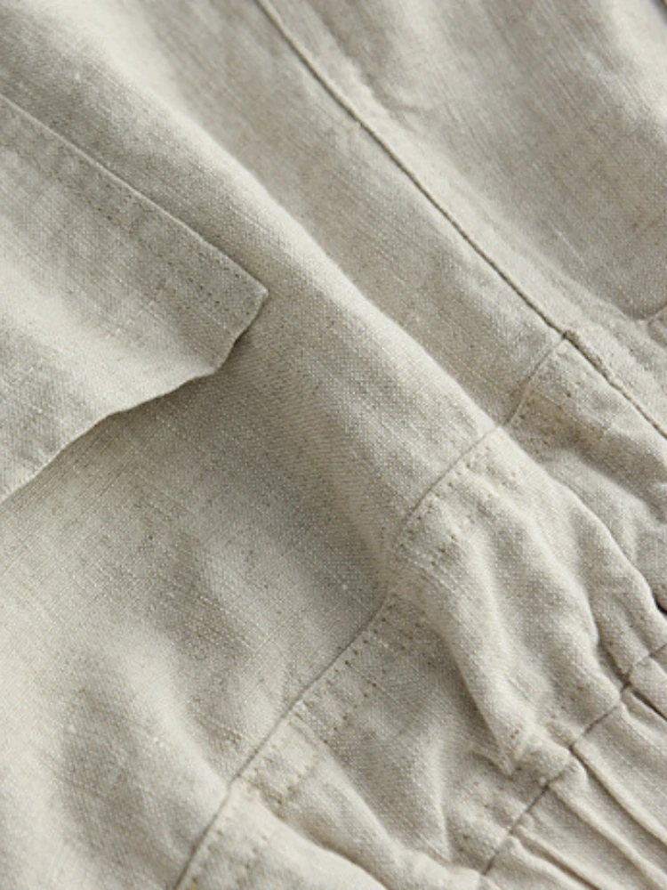 2022 Summer Cotton and Linen Thin Women&s Pants Elastic Waist Thin Stitching Harem Pants Solid Color Casual Nine-poi