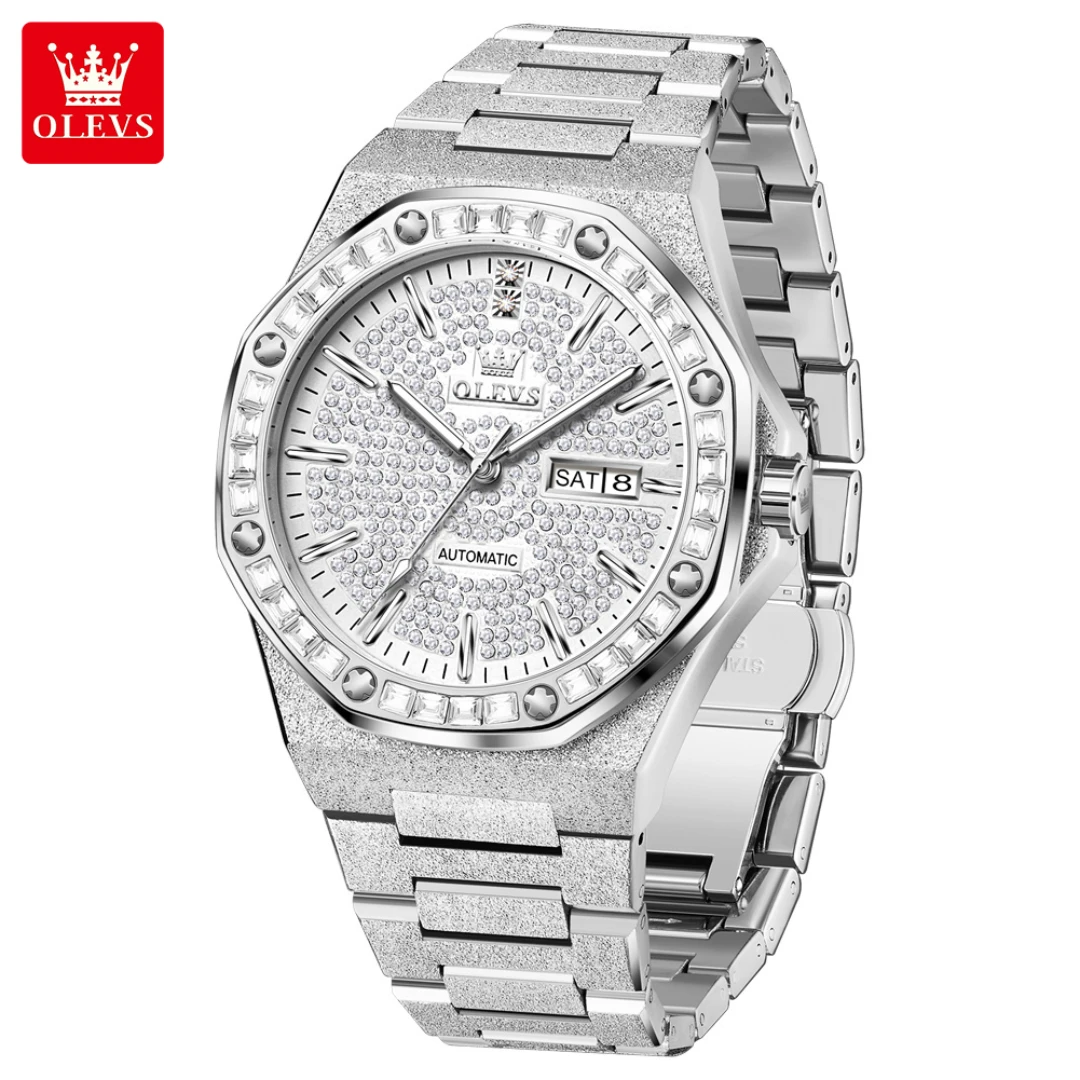 OLEVS 9803 Fashion Mechanical Watch Gift Round-dial Stainless Steel Watchband Wristwatch Week Display Calendar