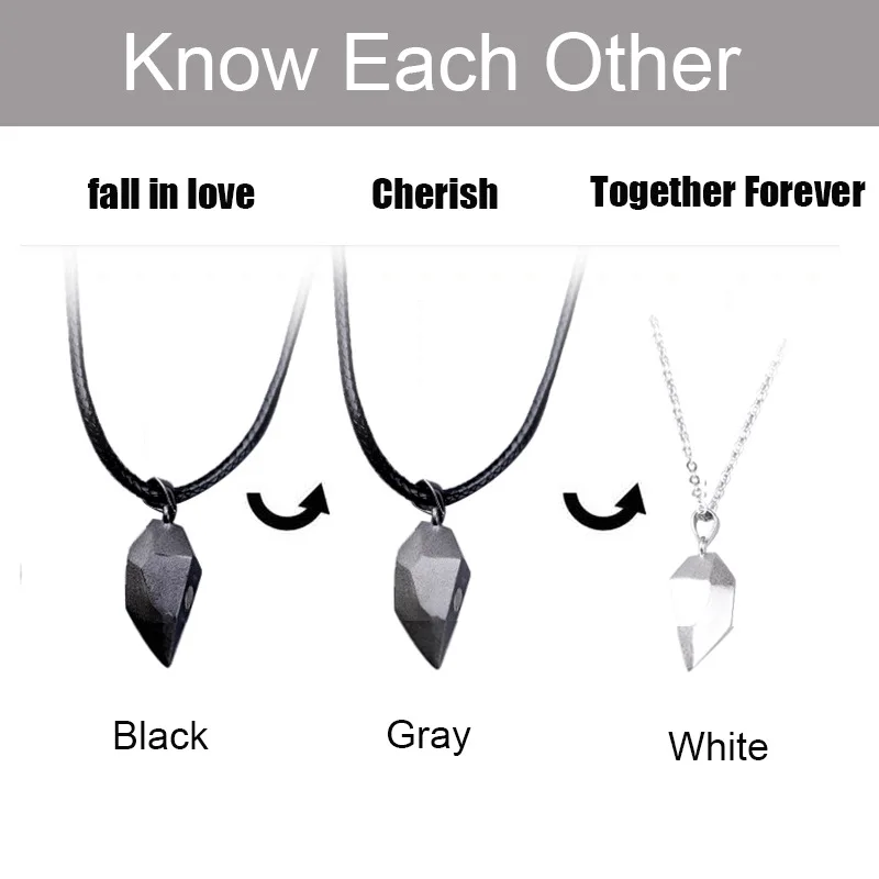 2pcs/set Magnetic Couple Necklace Lovers Wishing Stone Heart Pendant  Distance Faceted Charm Necklace Women Valentine's Day Gifts