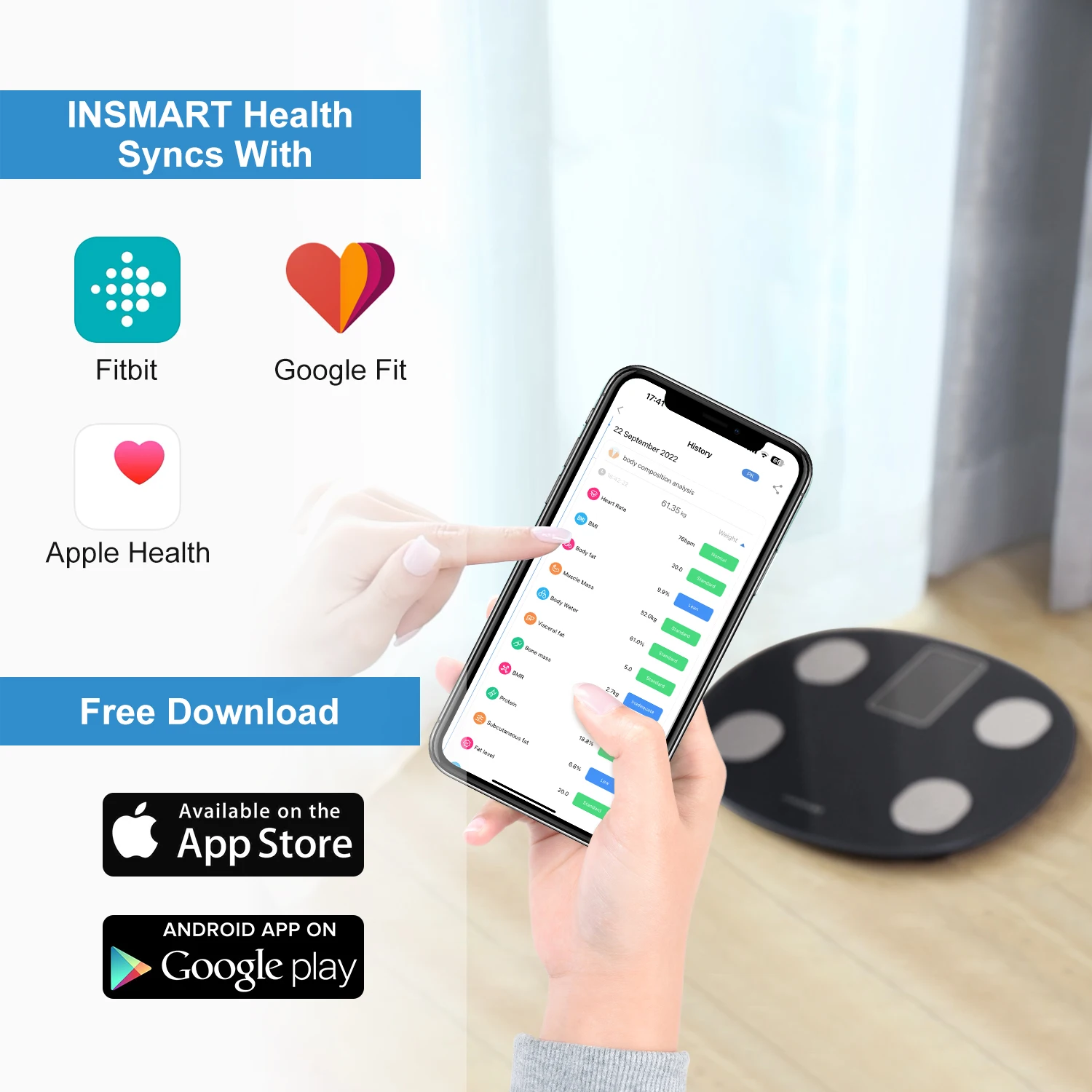 INSMART Smart Scales Body Weight Scale Balance with Screen Digital Scale for Body Weight Bmi Body Fat Bathroom Scales Bluetooth 6