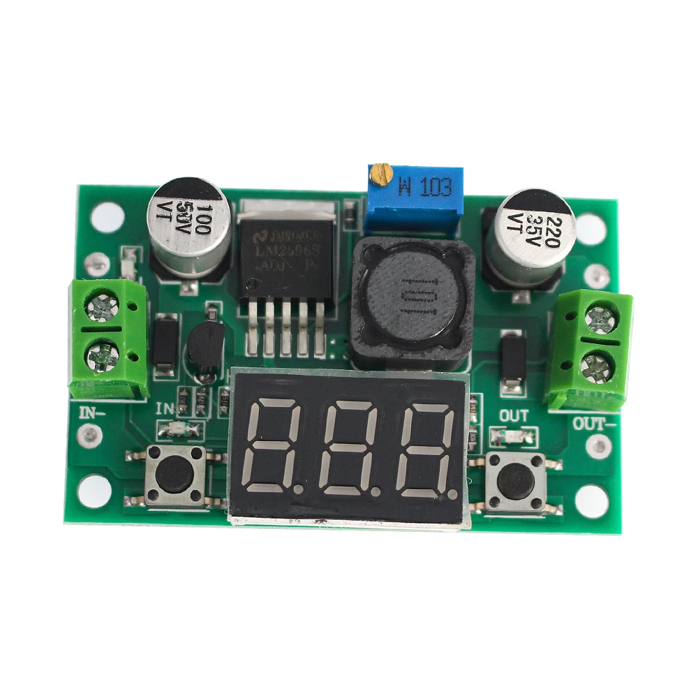 1Pcs LM2596 DC-DC 벅 스텝다운 모듈 가변 전압 조정기 4.0-40V 1.25-37V 전원 공급 장치 모듈(LED 전압계 포함)