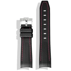Waterproof Silicone Watch Strap with Stainless Steel Buckle - Soft & Durable Watch Band - 20mm (Black Dark Pink)