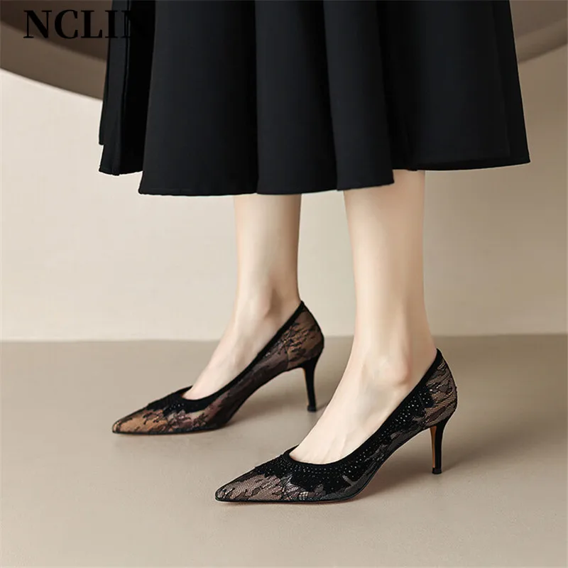 

2024 New Spring/summer Women Shoes Pointed Toe Women Pumps High Heels Shoes For Women Sexy Lace Shallow Single Shoe Zaptos Mujer