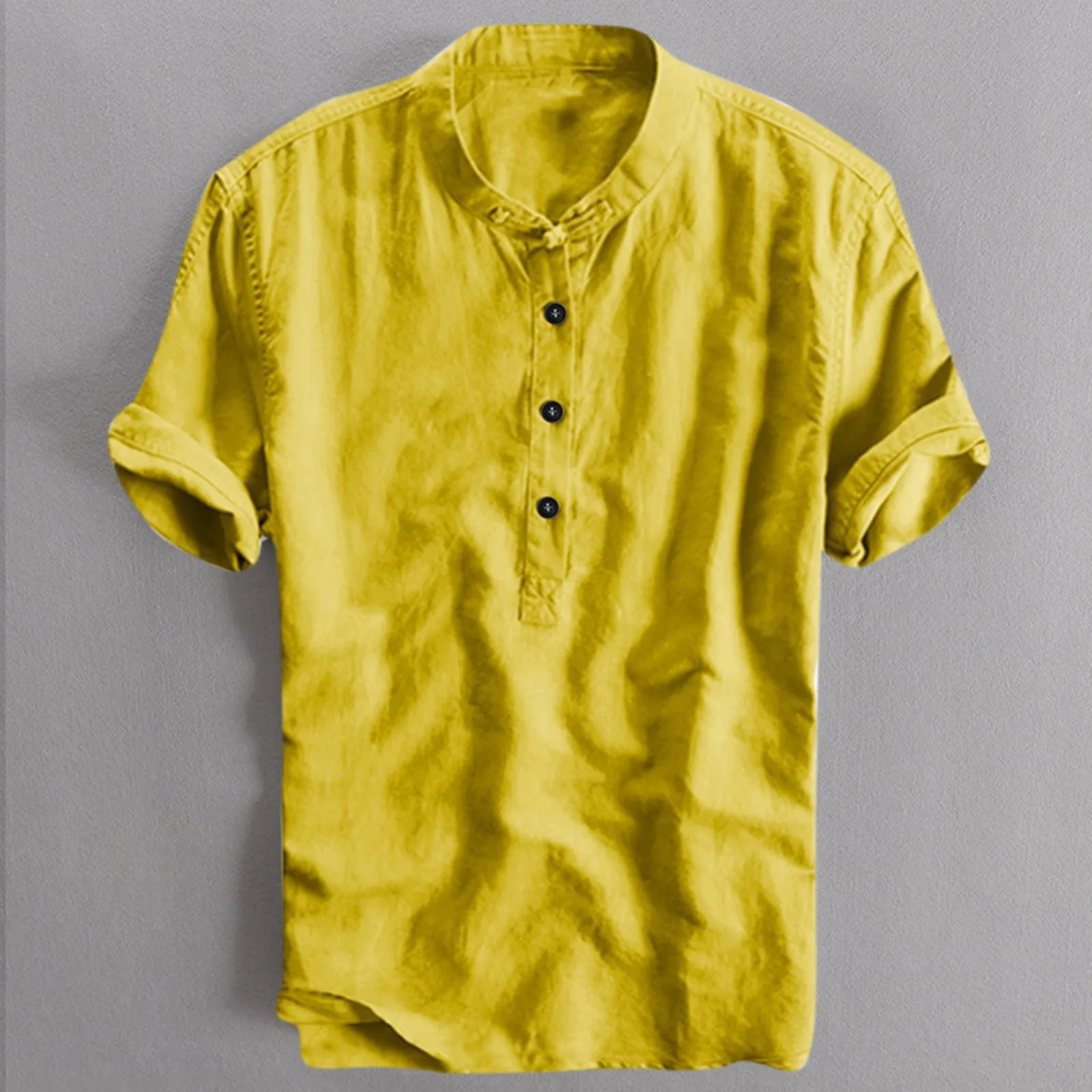 Men's Summer Shirts Plus Size Short Sleeve Lapel Breathable Cotton Linen Tees Top Solid Color Retro Beach Baisc Male Clothing 6