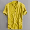 Men's Summer Shirts Plus Size Short Sleeve Lapel Breathable Cotton Linen Tees Top Solid Color Retro Beach Baisc Male Clothing 6