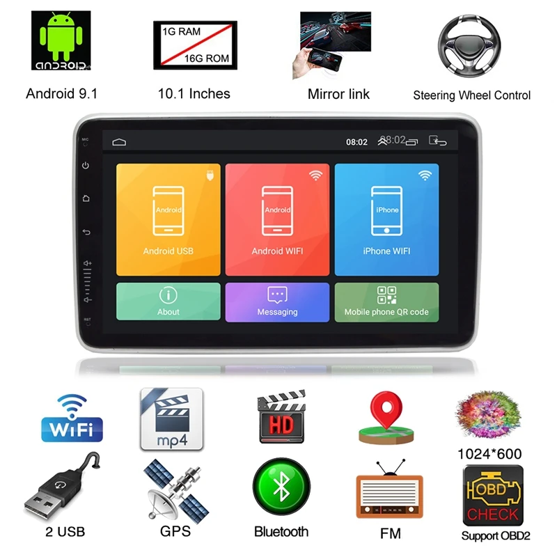 

10.1 Inch Android 9.1 Car Multimedia Player 1Din Radio 360 Degree Rotation Adjustable Screen Wifi Bluetooth GPS Player