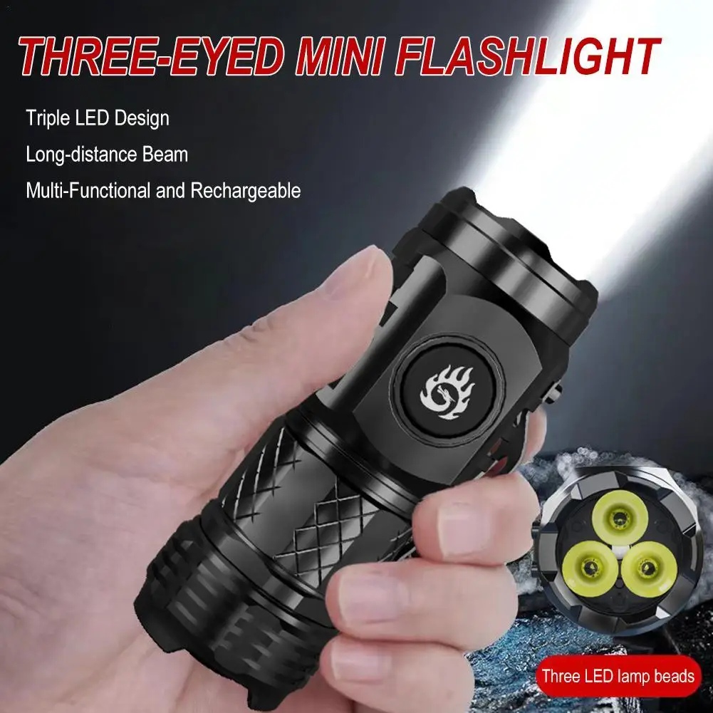 

Flashlight, strong light, rechargeable, super bright, portable lighting, long-range home mini LED three eye small steel cannon
