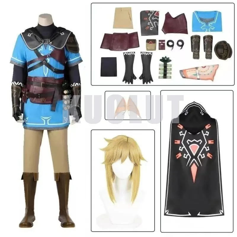 

Game Zelda Cosplay Breath of The Wild Link Cosplay Costume Shirt Cloak Accessories Sets Adult Kids Outfit for Carnival Party